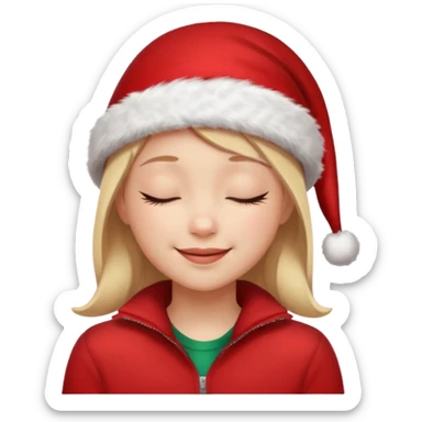 Girl Smiling with closed eyes in a red Christmas hat sticker
