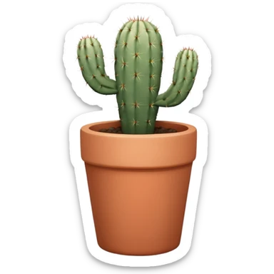A ceramic pot in a pastel terracotta color, shaped like a cylinder, with a tall pot containing a desert cactus. sticker