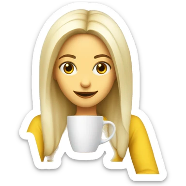 a girl who is a software engineer with white to yellow skin, she grab a coffee in front of a laptop sticker
