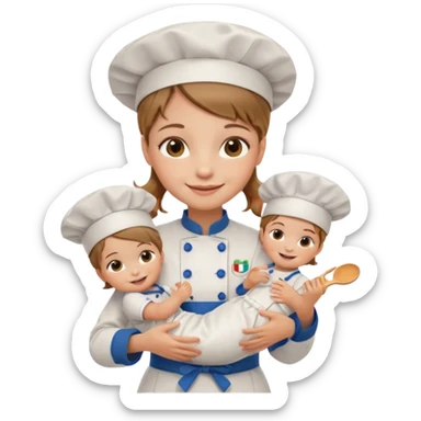 girl kid italian chef, uniform, holding babydoll sticker