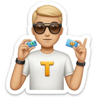 Cool gaming character with sunglasses and letter T sticker