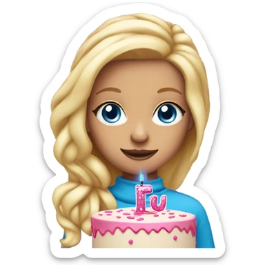 Blonde girl with blue eyes holding a pink birthday cake  sticker