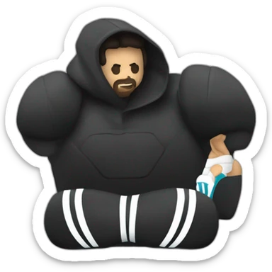 una hombre argentino morocho tatuado sentada con un conjunto adidas negro sticker