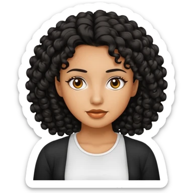 Mujer piel canela y pelo rizado, con un top sticker