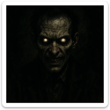 scary man with a menacing expression, horror style, dark shadows, glowing eyes sticker