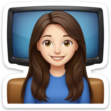 happy long haired brunette girl hazel eyes watching tv sticker