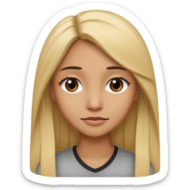 Mujer color de piel moreno claro, con cabello rubio largo, lacio y suelto, ojos negros triste sticker