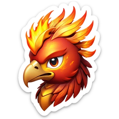 Cinematic Battle-Hardened Mystical Fire Phoenix Portrait Emoji, head tilted dramatically with a defiant, almost mocking smirk. Featuring a striking, rugged form with intensely scarred, flame-scorched feathers and eyes that burn with warrior-like fury, this phoenix embodies unapologetic badassery. Rendered with vibrant, lifelike textures and dynamic, contrasting shadows, high shine, and a bold soft glowing outline, it captures the essence of a phoenix ready to rise and scorch any challenge with battle-hardened might. sticker