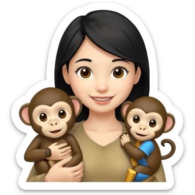 smiling girl with black hair and monkey on her shoulder  sticker