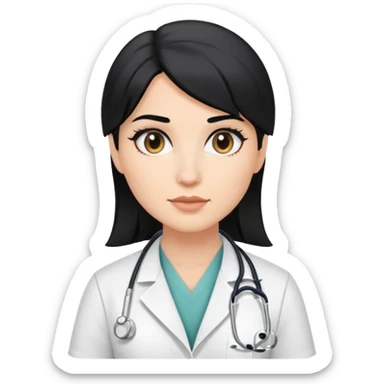 female white physician with black hair and black eyes sticker