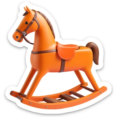 rocking horse, 3D, rustic, reclaimed wood, Hermès orange details, vintage look, no text sticker