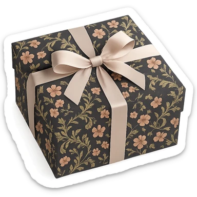 Elegant Rococo pale black pink ditsy floral gift box  , remove background sticker