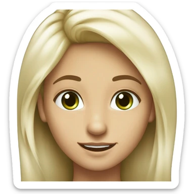 ragazza bionda con un bel viso e occhi verde scuro, capelli lunghi un po' mossi, un bel sorriso e lentiggini. ha un neo sul lato sinistro del mento sticker