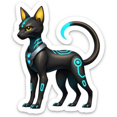 Futuristic Glowing shiny bioluminescent translucent dark cool handsome badass cyberpunk-cyborg-Bastet-Umbreon-Salandit-fusion (full body) sticker