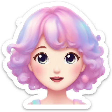 Gorgeous pastel anime style lady blushing nebula-gradient-sparkle face dreamy idol model colorful shiny stars galaxy kawaii cottagecore pearly petite simplistic aesthetic trending style sticker