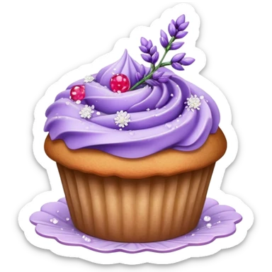 Lavender flower sprig muffin with berry and sugar crystals sticker