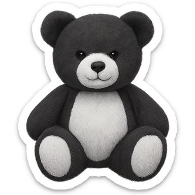 Change the teddy bear's fur to black and white, keep it soft and plush, no shadows, flat lighting, no background. The style should maintain the look of the original teddy bear image. sticker