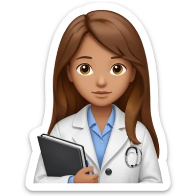 psychiatrist or therapist, mental health professional with notebook dressed like ad doctor with long brown hair  sticker