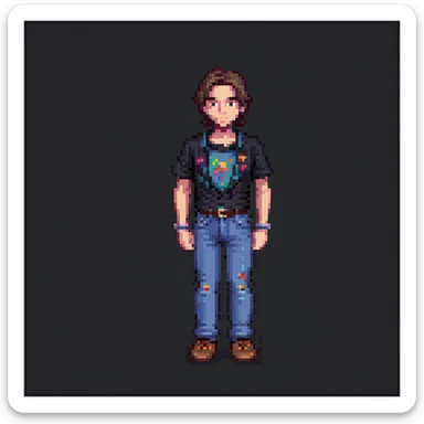 John Doe in pixel art, full body, casual clothes, classic arcade style, minimal background sticker