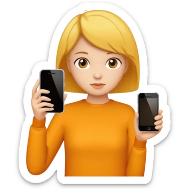 orange girlA brownish-yellow girl with short hair is taking a photo with her iPhone. sticker