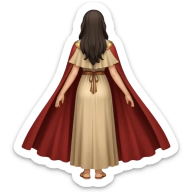 fullbody backview of Mary Magdalene, dark hair, light tan ancient dress, cape, sandals sticker
