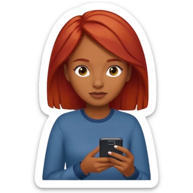 quiero un emoji de una morena peliroja viendo su celular sticker
