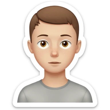 a skinny pale boy with very short buzzcut brown hair and a bit of freckles sticker