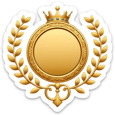 An elegant golden medal emblem with a sophisticated crest design, intricate details, ornamental flourishes, and a luxurious finish sticker