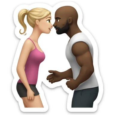 Curvy White brunette kissing muscular black bald man with beard sticker
