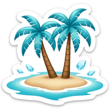 Minimalist sun and palm tree outline icon, thin contour, monoline vector, premium tropical travel emoji, aqua teal and ice blue, transparent background, 512x512 sticker