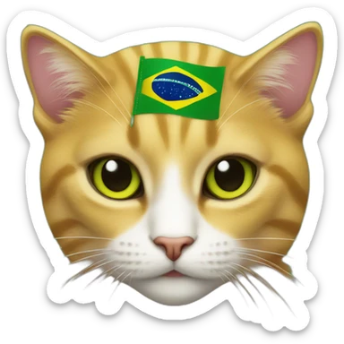 Cat with Brazil flag hat sticker
