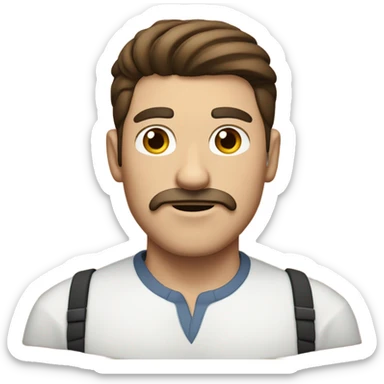 Guy brown hair, fade hair, white mustache, thick eyebrows  sticker