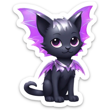 Shiny Cool Punk Black beautiful fantasy Kawaii Ethereal Sona Fakemon-cat-animal with edgy bat-wings-ears Full Body sticker