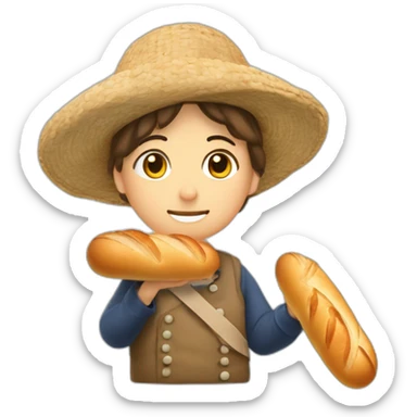 Français avec un béret une marinière et une baguette de pain sticker