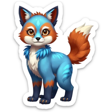 Colorful tropical blue exotic cute cool beautiful shiny beautiful fantasy-caracal-Gryphon-Cacomistle-Trico-Red-Panda-oncilla-animal-Fakémon-hybrid-fursona (full body) sticker