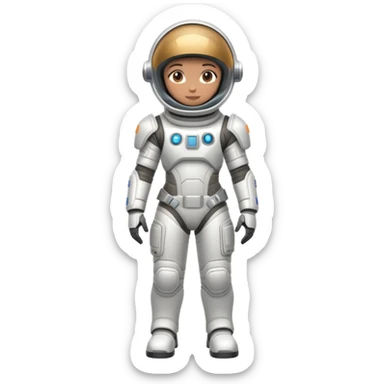 Futuristic astronaut in a high-tech spacesuit, sleek helmet with reflective visor, detailed sci-fi armor, standing pose, science fiction aesthetic sticker