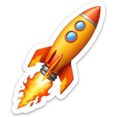 create a imoji showing rocket going in south east direction with proper flames."➘" direction. sticker