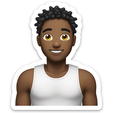 A young African-American male with short, thick dreadlocks and a friendly, confident smile. He has a slim but toned build and radiates a vibrant, approachable energy. sticker