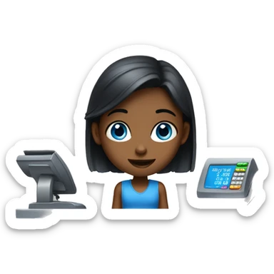 blue-eyed girl paying at the cash register sticker