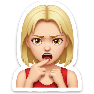 Angry girl grabbing throat sticker