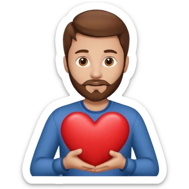 Man with brown hair & beard holding heart in his Arm  sticker