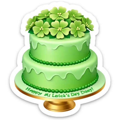 Green and gold st. Patrick's day cake with shamrocks and green hydrangeas, 3D sticker