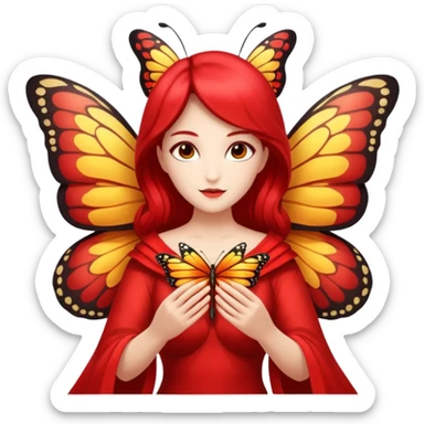 nature spirit woman dressed as butterfly herald red, wing sleeves spread sticker