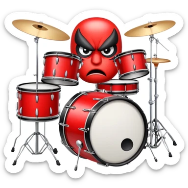 drum set with angry eyes and frown, cartoonish style sticker