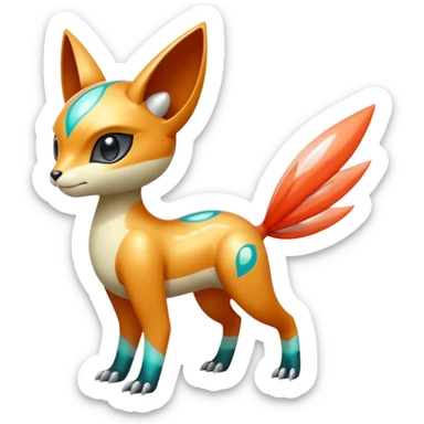 Shiny exotic animalistic feral Colorful glowing glossy smooth soft silky Futuristic Cyber-Vernid-Trico-Meloetta-Latias-Koraidon-Peppercat-Protogen-Pokémon-Digimon-Fakémon-fusion-hybrid-creature sticker