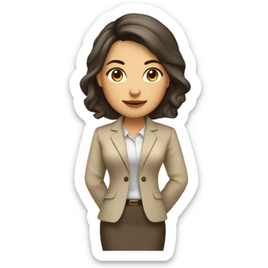 Arquitecto mujer tez blanca, cabello chino café vestida con un traje sastre beige sticker