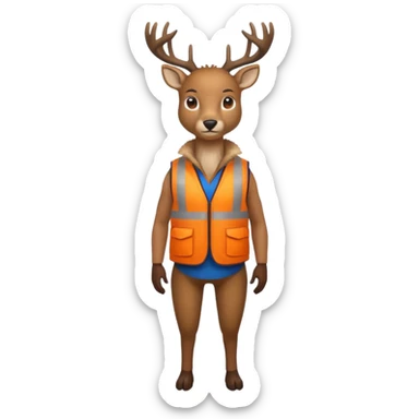 crea una mascota de equipo que sea un venado de cuerpo completo y lleve un chaleco con el nombre de telamon que en el chaleco diga telamon, el chaleco de color naranja sticker