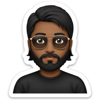 Indian man with  black mullet  and beard and black sunglasses and black jumper sticker