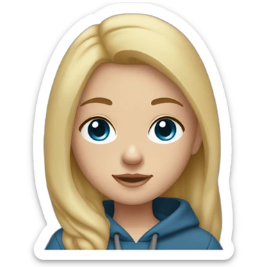 A blonde girl  with blues eyes, with smooth hair and a ray,she has light skin a few freckles, and she wear a hoodies and she Carries in his arms a black baby labrador dog  sticker