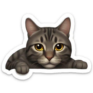 Dark tabby cat laying on couch sticker